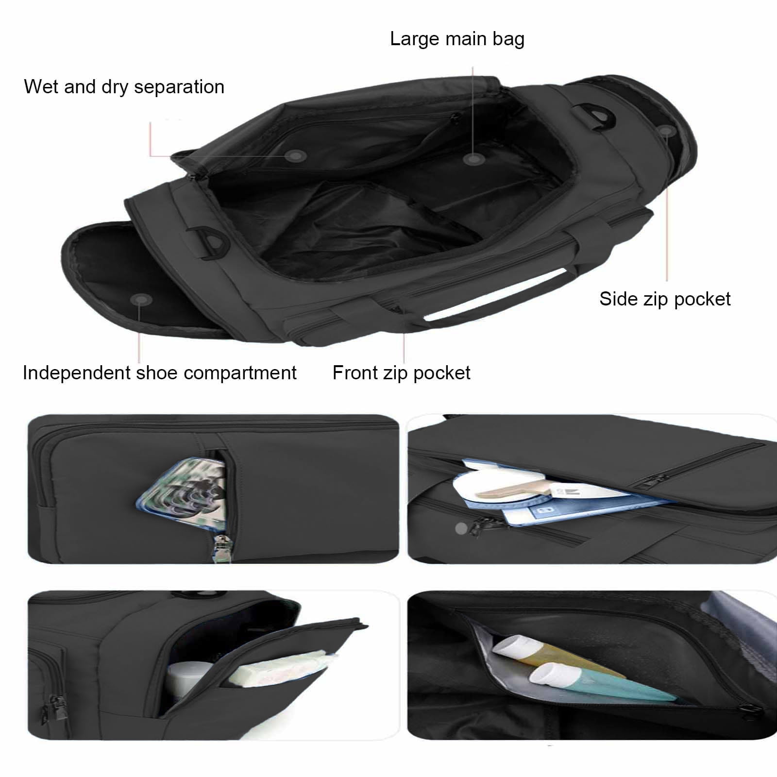 Hyknon Multifunctional Travel Duffle Bag for Women, Large Capacity Short-Distance Travel Bag, Lightweight Wear Sports Fitness Bag, WaterProof Wet Dry Separation Backpack for Fitness Travel, Black