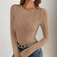 thumbnail image 5 of Women Long Sleeve Round-Neck Blouses Shirts Casual Textured Slim - Fitting Fashion Stretch Knit Top Outfits Fall Clothes Basic Winter Clothing, 5 of 6