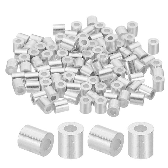 Uxcell 3/32"(2.3mm) Aluminum Wire Rope Stop Sleeve Set, 100 Pcs Crimping Loop Sleeve Single Hole Round Cable Ferrule for Wire Rope Cable Line, Silver