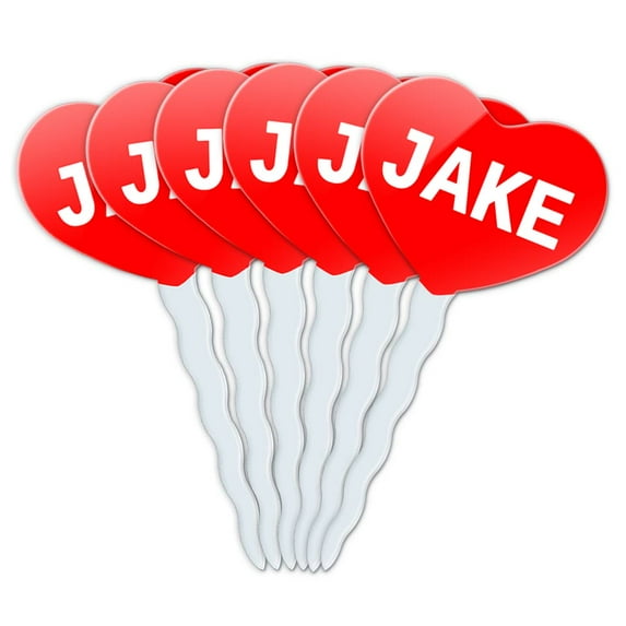 Jake Heart Love Cupcake Picks Toppers - Set of 6