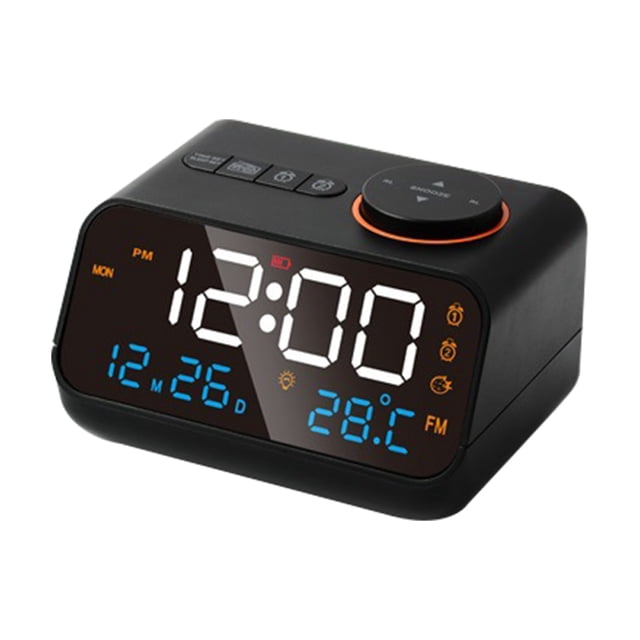 Tignapoo Smart LED Alarm Clock with FM Radio, Temperature & Humidity Display, Sound Control, USB Charging, and Built-in Battery - Black