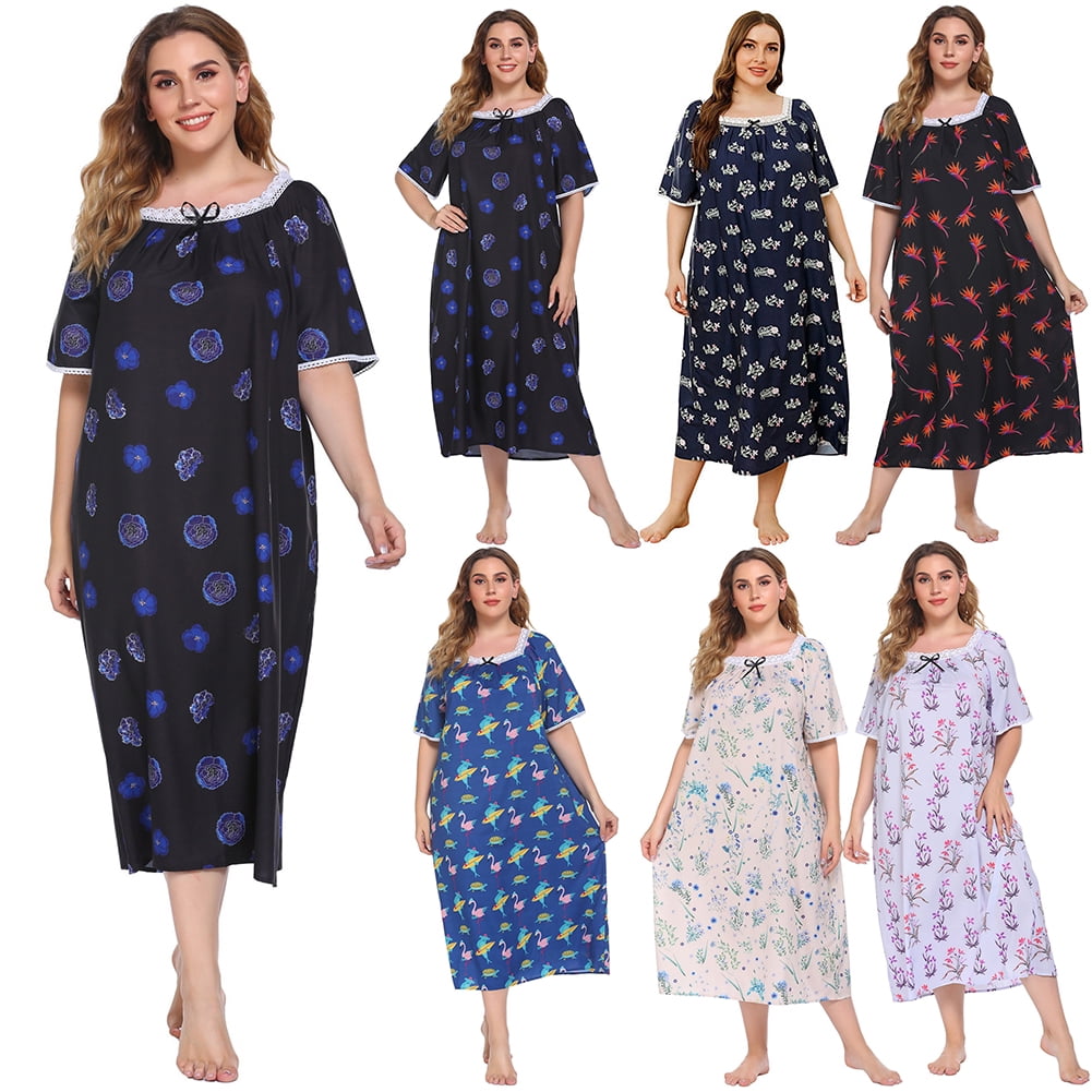 Women's Plus Size Nightgowns Floral Printed Long Sleepdress Lace
