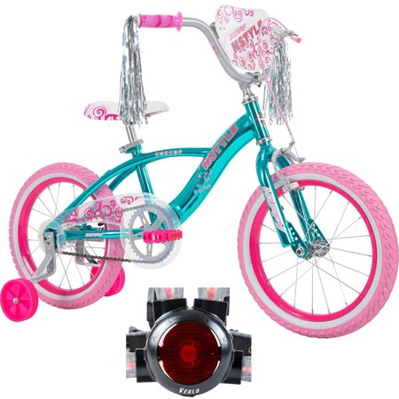 Huffy 21830 N Style Girls' Bike Blue 16-inch Bundle with Veglo Commuter X4 Wearable Rear Light System