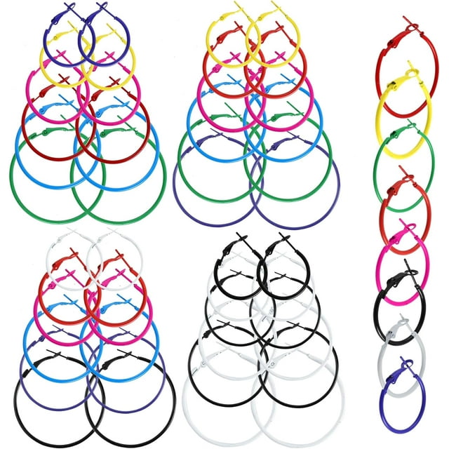 96PCS Hoop Earrings Finding, Round Hypoallergenic Earring Hoops, Multicolor Stainless Steel Open Beading Hoop, for Girls Jewelry Making, DIY Earrings Crafts, 6 Sizes