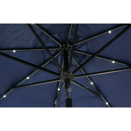 Sun Ray - 9' Round 8Rib Aluminum Bluetooth Solar Lighted Umbrella - Grey