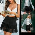 thumbnail image 6 of Women's Lace Trim Mini Skirt Low Rise Pleated Half Slip Skirt Layered Flowy Skirts Underskirt, 6 of 9