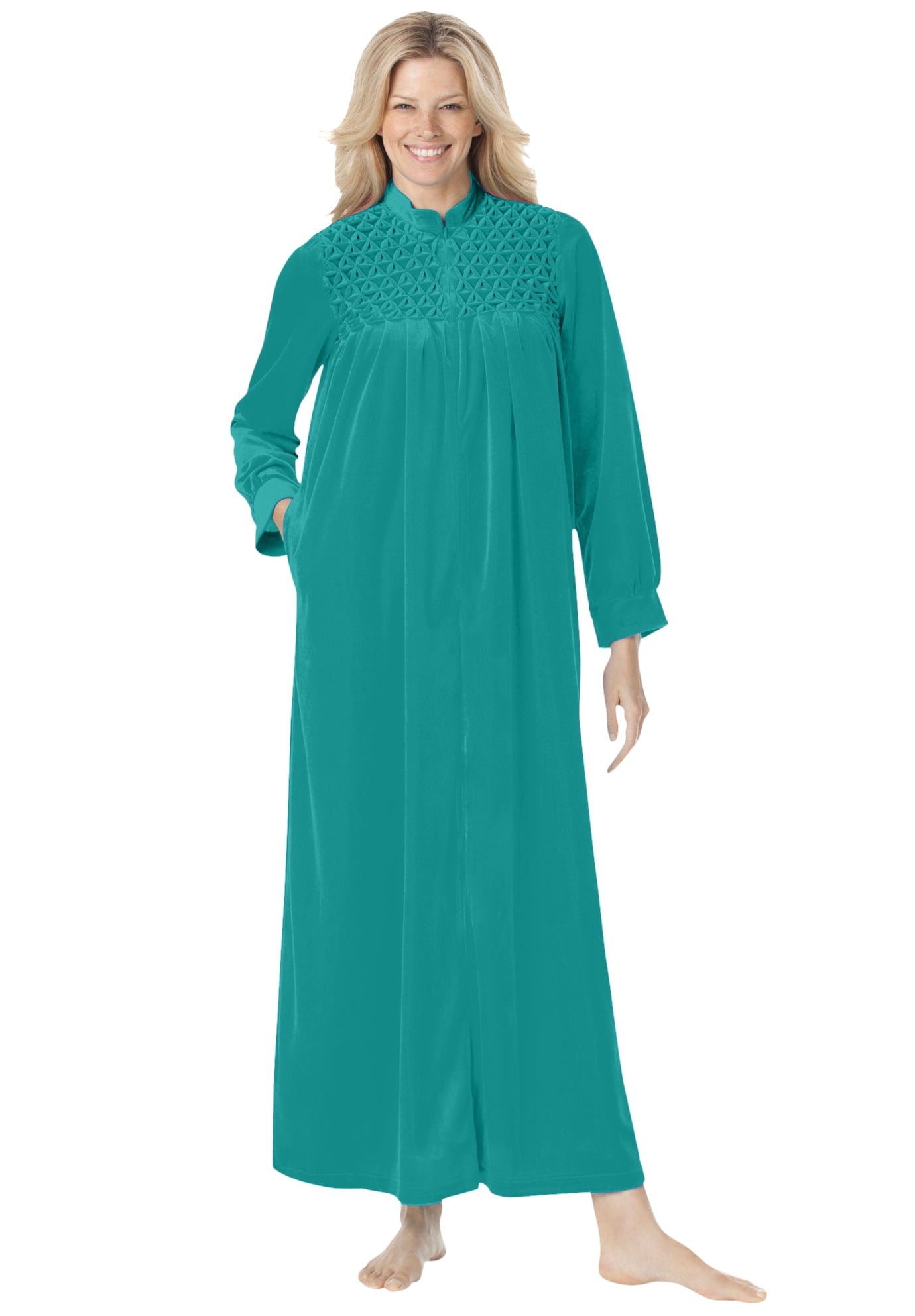 Only Necessities Women's Plus Size Smocked Velour Long Robe Robe - 4X