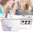 thumbnail image 5 of For Samsung Galaxy S21 Ultra Marble Patterned Case with Card Holder, Back Folio Kickstand PU Leather + Soft Crystal Bumper Edge, Magnetic Clasp Back Cover For Samsung Galaxy S21 Ultra,Lightpurple, 5 of 6