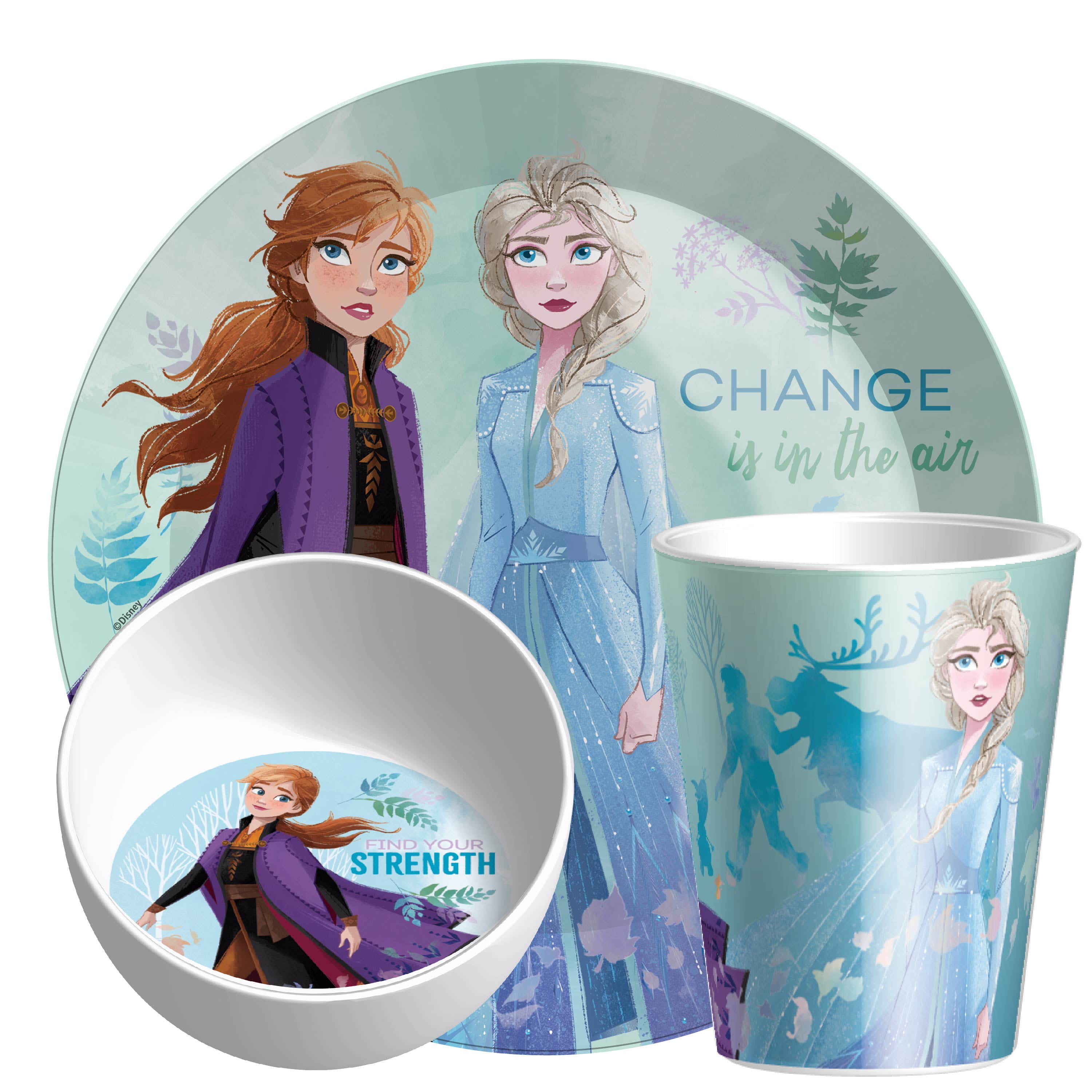 Plate Cup With Lid Straw Bowl Cutlery Disney Frozen 5 Piece Dinner Place Mat 
