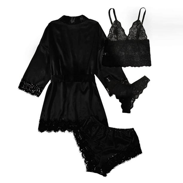 Jovati 2 Piece Sets For Women Women Lace Satin Wireless Bra Camisole Shorts Pajamas Robe Four Piece Set Womens Pajamas Set Shorts Pajama Sets For Wome