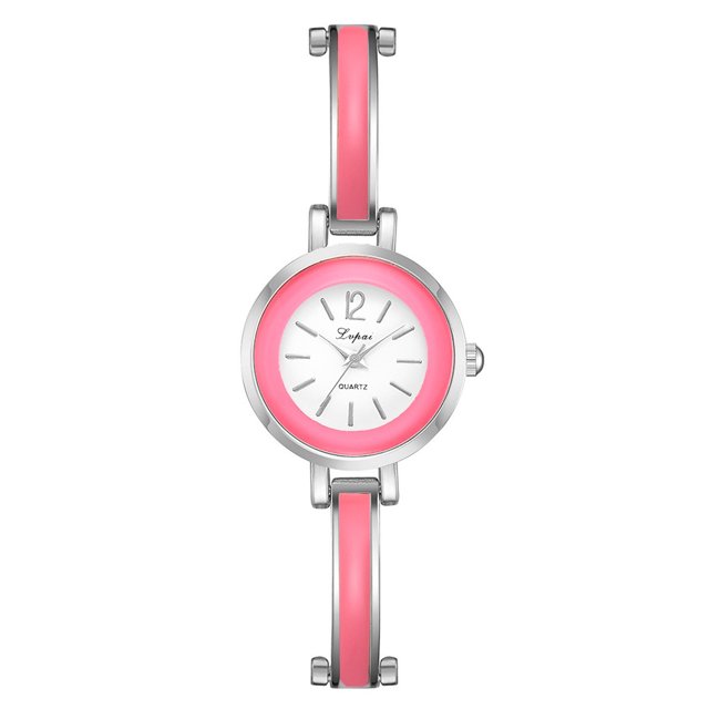 Reloj de cuarzo informal con correa de aleación de moda y esfera redonda para mujer (rosa plateado)