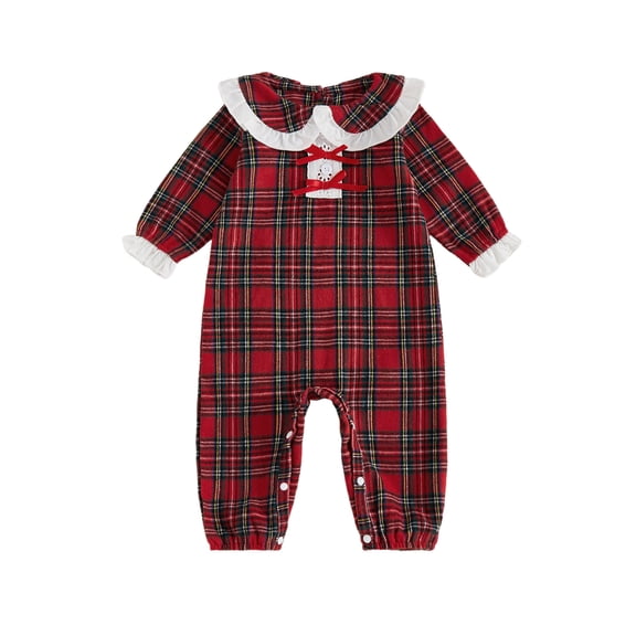 BemeyourBBs Baby Girl Christmas Jumpsuit Long Sleeve Doll Collar Plaid Romper