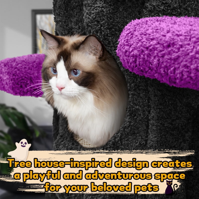 LHBCraft 88.6" Tall Cat Tree for Indoor Cats, Large Cat Tower with Luxury Cat Condo, Cat Tree Tower with Soft Cushion, Scratching Board, Plush Platform and Top Perch