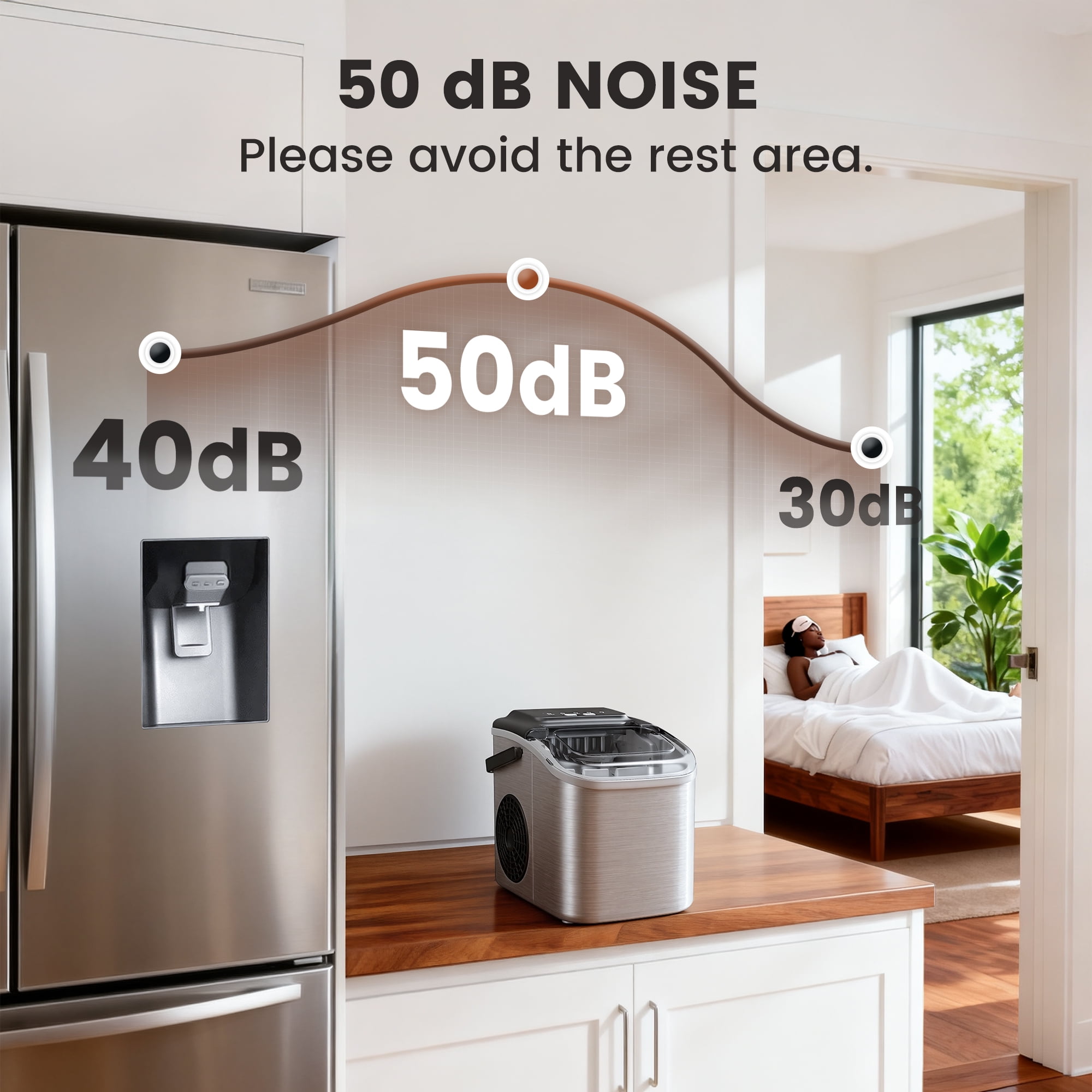 Goosiay Ice Maker Countertop, 8 Cubes in 6 Mins, 26lbs Portable Ice Makers with Ice Scoop & Basket, Compact Mini Ice Machine for Home Bar, Kitchen, Dormitory, Stainless Steel, Silver