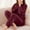 Wine, variant on Women's Long Sleeve Coral Fleece Pajama Set: Plush Crew Neck Top with Elastic Cuffs & Embroidered Detail Wine L