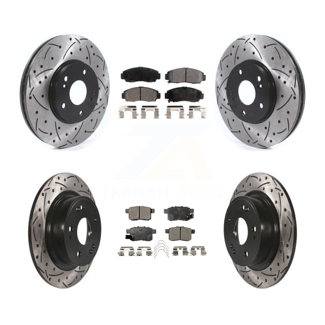 Transit Auto Front Rear Coated Drilled Slotted Disc Brake Rotors and Semi-Metallic Pads Kit for Car Honda Accord Acura TSX KDF-100803