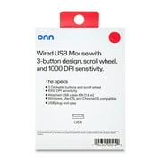 onn Wired USB Mouse, 3 Buttons, Gray