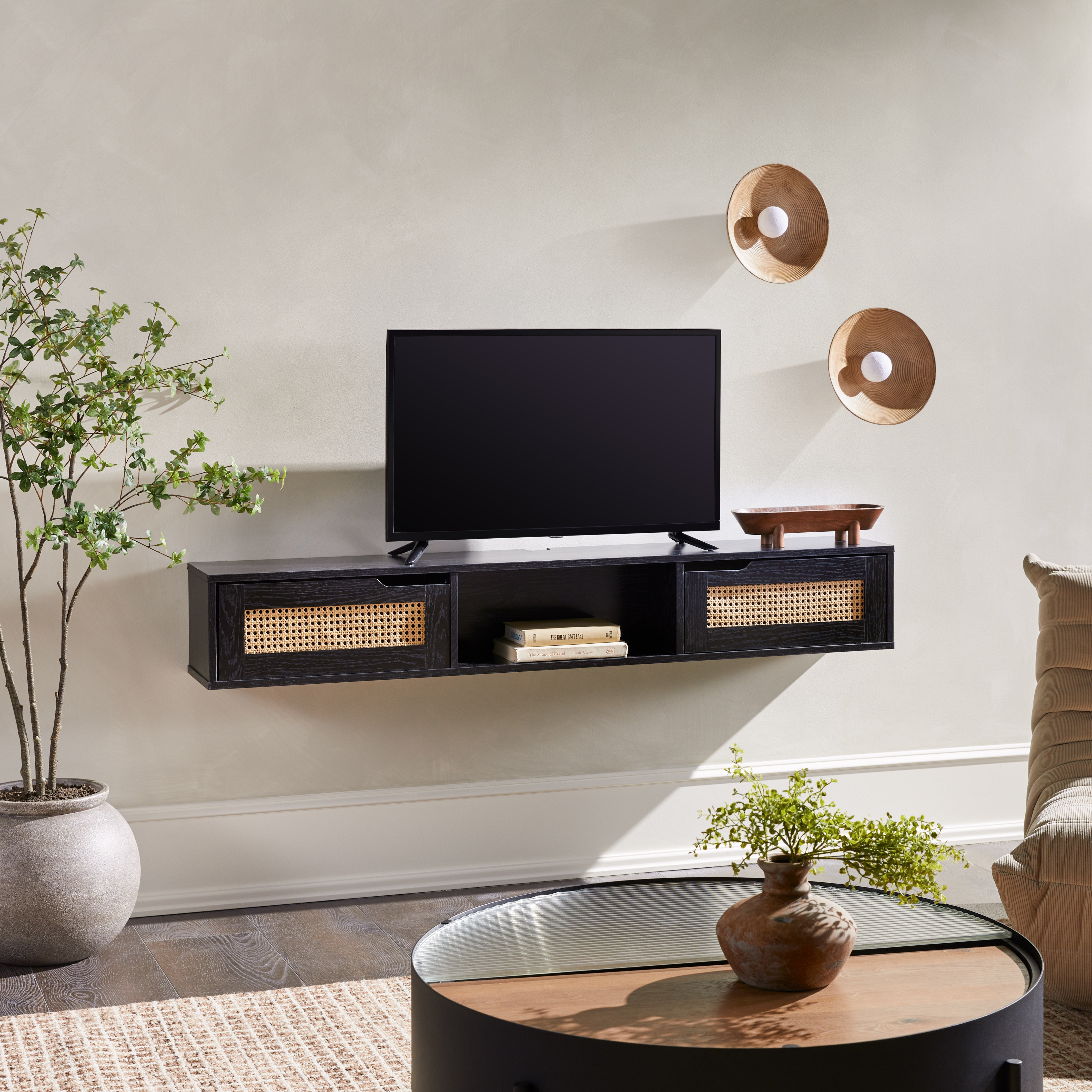 Rattan corner tv stand deals