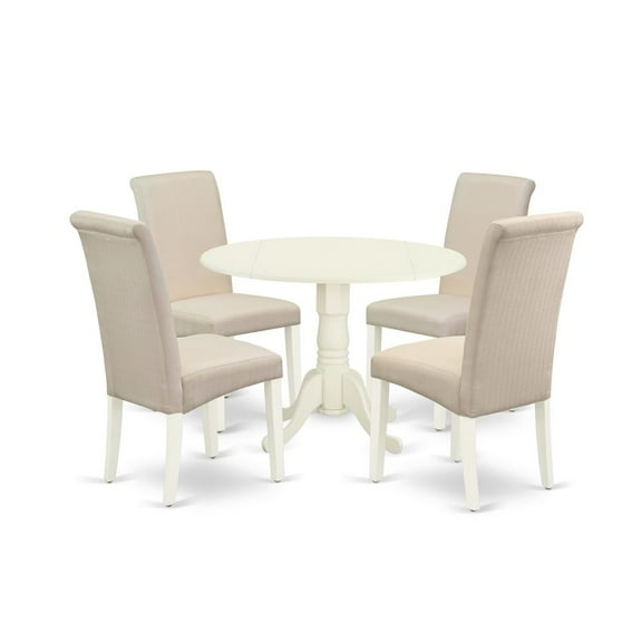 East West Furniture Dublin 5-piece Wood Dining Set in Linen White/Cream