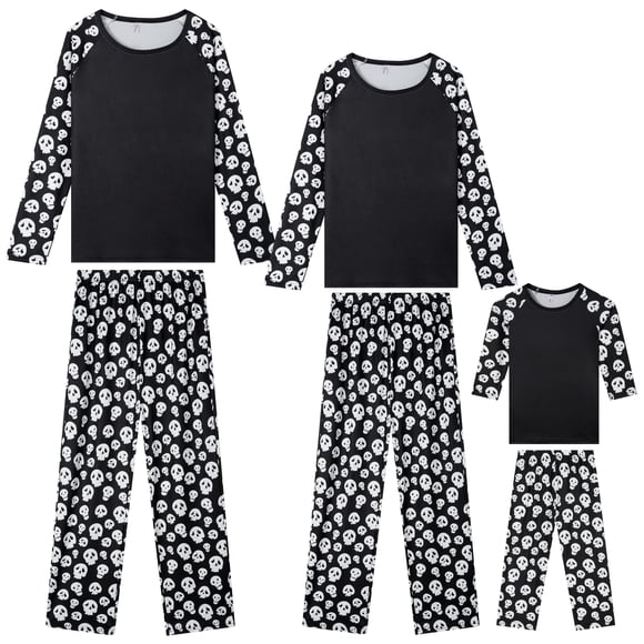 INSPIRAR CHIC Conjunto de Pijama de Halloween con Estampado de Fiesta Cosplay de Manga Larga y Pantalones a Juego para la Familia ["Niños y Niñas"] XS Negro