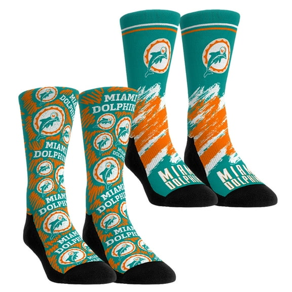 Unisex Rock Em Socks Miami Dolphins Throwback Two-Pack Crew Socks Set