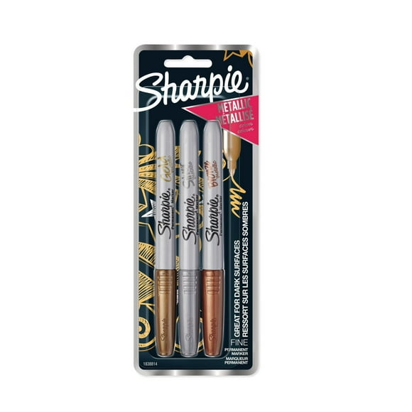 Marqueurs permanents Sharpie métalliques, pointe fine, couleurs assorties 3 unités