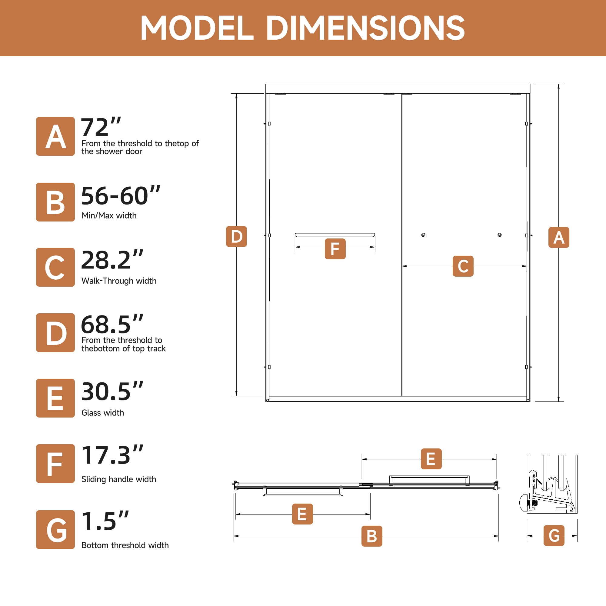 MAYEERTY Double Sliding Shower Door, Matte Black Frame, 1/4" Frosted Tempered Glass with Nano Self-Cleaning Coating, Waterproof & Reversible Installation