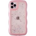thumbnail image 1 of Qokey - Funda para iPhone 13 Pro Max de 6,7 pulgadas, diseño de ondas rizadas, transparente, con purpurina y estrellas brillantes, bonita, transparente, protección total, suave, de TPU, a prueba de, 1 of 8
