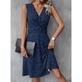 thumbnail image 3 of Navy Blue Polka Dot V-Neck Sleeveless A-Line Midi Dress For Women, 3 of 8