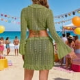 thumbnail image 5 of HAPIMO Women's 4-Piece Swimwear Set - Two Piece Bikini Set & Tie Front Long Sleeve Crop Cover Up & Wrap Skirt Summer Tropical Beach Vacation Bathing Suit Army Green S, 5 of 6