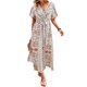 thumbnail image 1 of SAYOO Vestido Largo de Manga Corta para Mujer, Patrón de Estilo Bohemio Impreso con Cuello en V Vestido de Corte Alto con Lazo, Ropa Casual de una Pieza SAYOO casual, 1 of 5