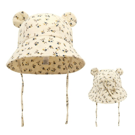 WOYY Cute Cartoon Bear Ear UPF 50 Sun Hat Cotton Breathable Bucket Hats for Baby Boys Girls