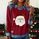 thumbnail image 2 of RKSTN Sweatshirt for Women Oversized Lapel Denim Patchwork Stitching Christmas Graphic Print Sweatshirt Top Womens Casual Plus Size Turndown Collared Loose Retro Streetwear Long Sleeve T Shirts, 2 of 8