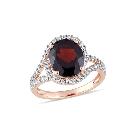 3.50 Carat (Ctw) Oval Garnet Twist Ring 14K Rose Pink Gold with Diamonds for Women