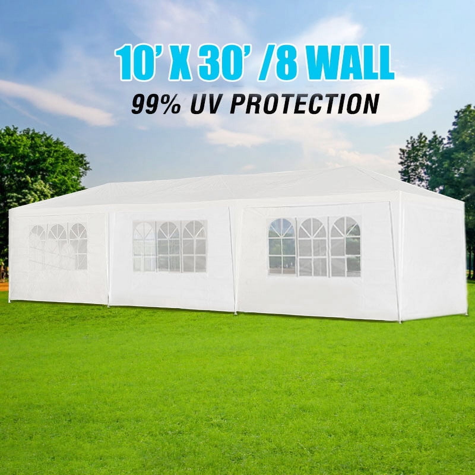10'x30' Canopy Tent Gazebo Canopy Wedding Party Tent with 8 Removable Sidewalls for Party Wedding Camping,White