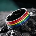thumbnail image 3 of Anillo de acero inoxidable arcoíris de 8 mm, anillo de orgullo, anillo de boda para hombres y mujeres, negro, 9# ER, 3 of 5