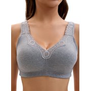 Unique Bargains Women's Lace Trim Full Coverage Adjustable Strap Bras B 36 Grey