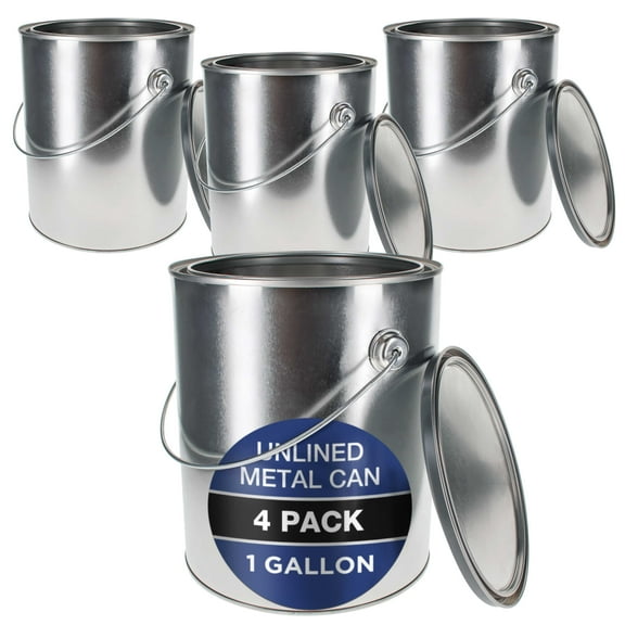Master Elite 1 Gallon Unlined Empty Metal Paint Can Bucket with Lids, Bail Handles, Pack of 4 - Triple Tight Seal, 128 fl. oz. Steel Coating Storage Container Tin - Store Leftover Oil-Based Paint