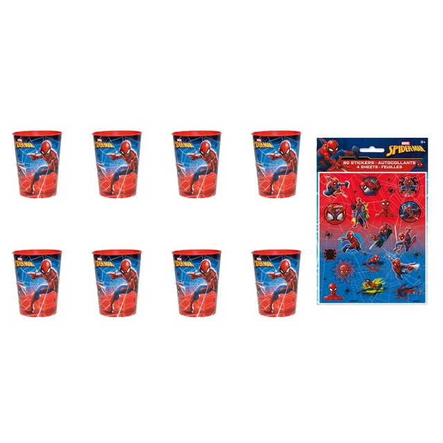 Spider-Man Spectaculaire! Trousse de Fête Ultime : 8 Gobelets de Stade Résilients + 80 Autocollants Palpitants - Lancez-Vous dans un Plaisir d'Action! Gobelets Allant au Lave-Vaisselle