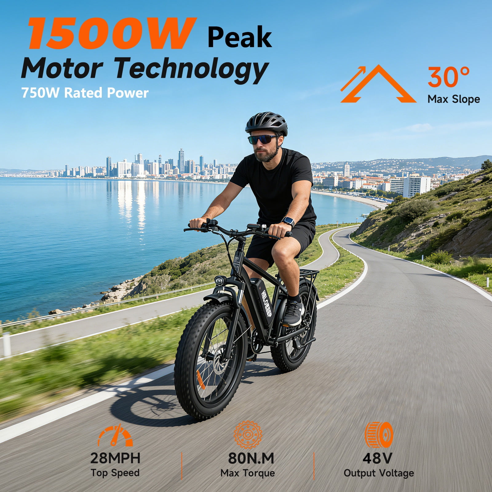 26" Fat Tire Electric Bike for Adults, 750W Motor (1500W Peak), 48V 15.6Ah Removable Battery, UL 2849 Certified Off-Road Ebike, 7-Speed Dual Disc Brakes, Black