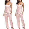thumbnail image 4 of wsevypo Women's Silk Satin Slip Top Long Sleepwear Pajamas (Tops+Pants), 4 of 5