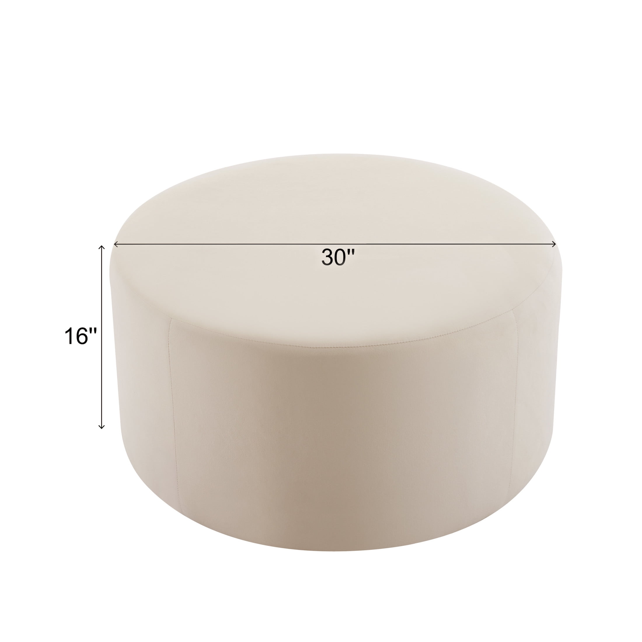 Christopher Knight Home 30" Velvet Upholstered Round Ottoman, Wood Frame, Cream