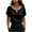 *Black, variant on VBVC Women's Satin Pearl Neck Blouse,Ladies Short Sleeve V-Neck Work Top, Elegant Office Party Shirt for Women,Army Green,S-2XL