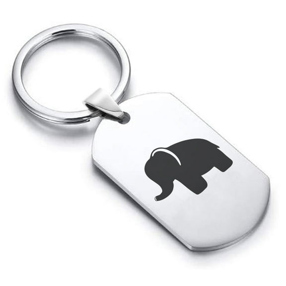 Stainless Steel Elephant Good Luck Charm Dog Tag Keychain Circle Ring