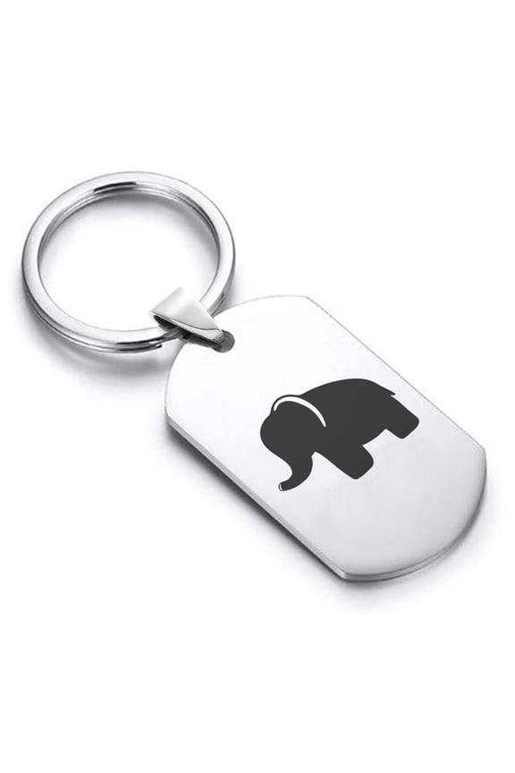Stainless Steel Elephant Good Luck Charm Dog Tag Keychain Circle Ring