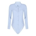 thumbnail image 4 of DPOIS Women's Long Sleeve Button Down Shirts Work Office Bodysuit Shirt Blouse Light Blue M, 4 of 6