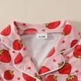 thumbnail image 5 of Toddler Girl Pajamas Baby Girls Summer Strawberry Print Short Sleeve Romper One Piece Soft Satin Pajama Kids Pajamas Pink 3 Months-6 Months, 5 of 6