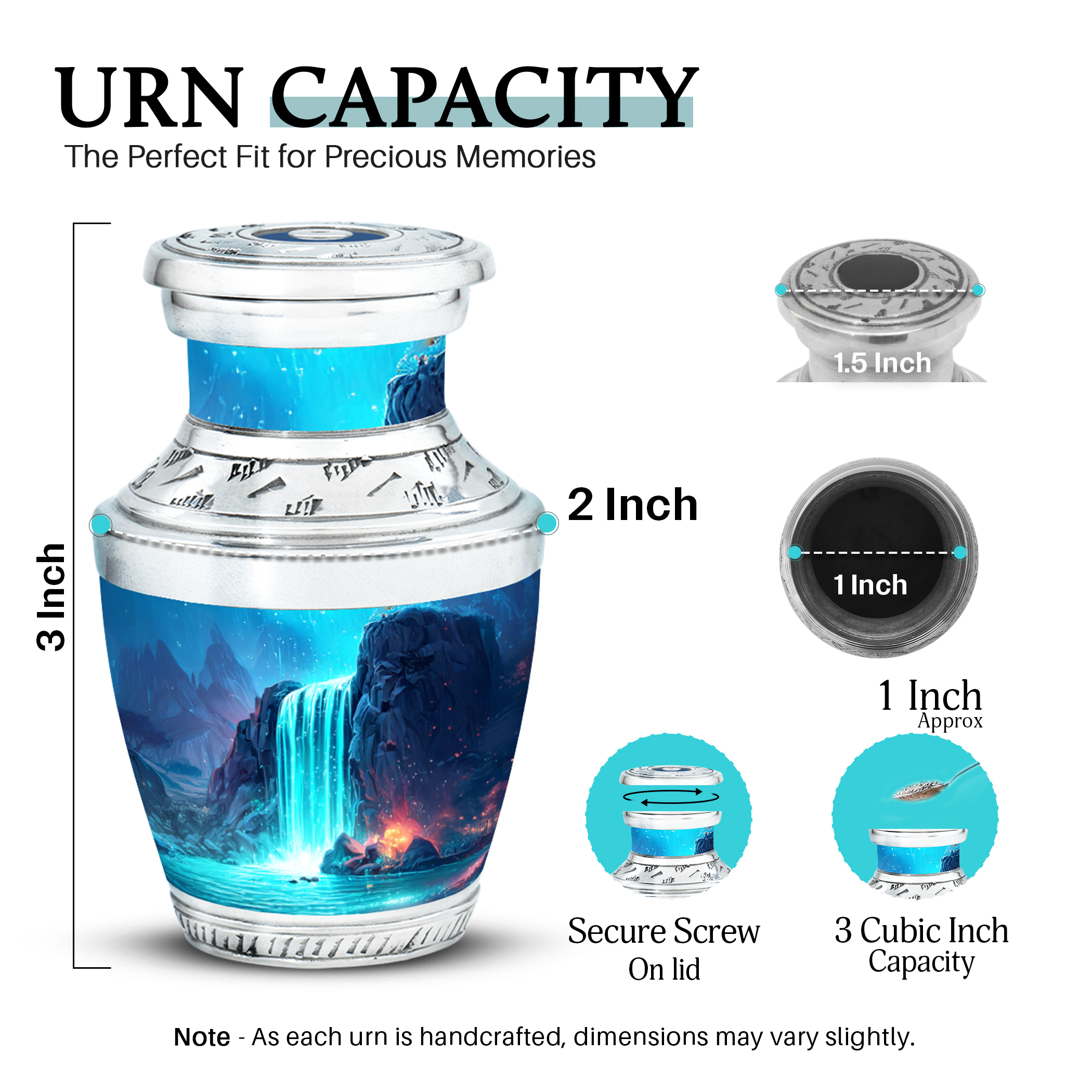 SABURIAL Waterfall Urn - Handcrafted Small Funeral Keepsake Urn for Dad - Memorial Urns for Human Ashes - Beautiful Cremation Urns for Human Ashes - 3 Inch - Pack of 2
