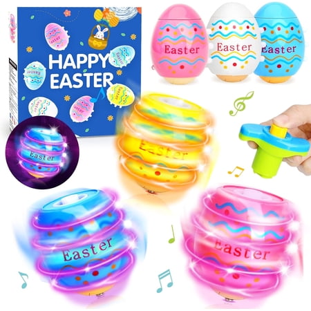 VATOS Plastic Easter Eggs Spinning & Lighting Eggs Toys, 6 Pack Colorful Easter Eggs Toy Party Favors Gifts for Kids Aged 3+