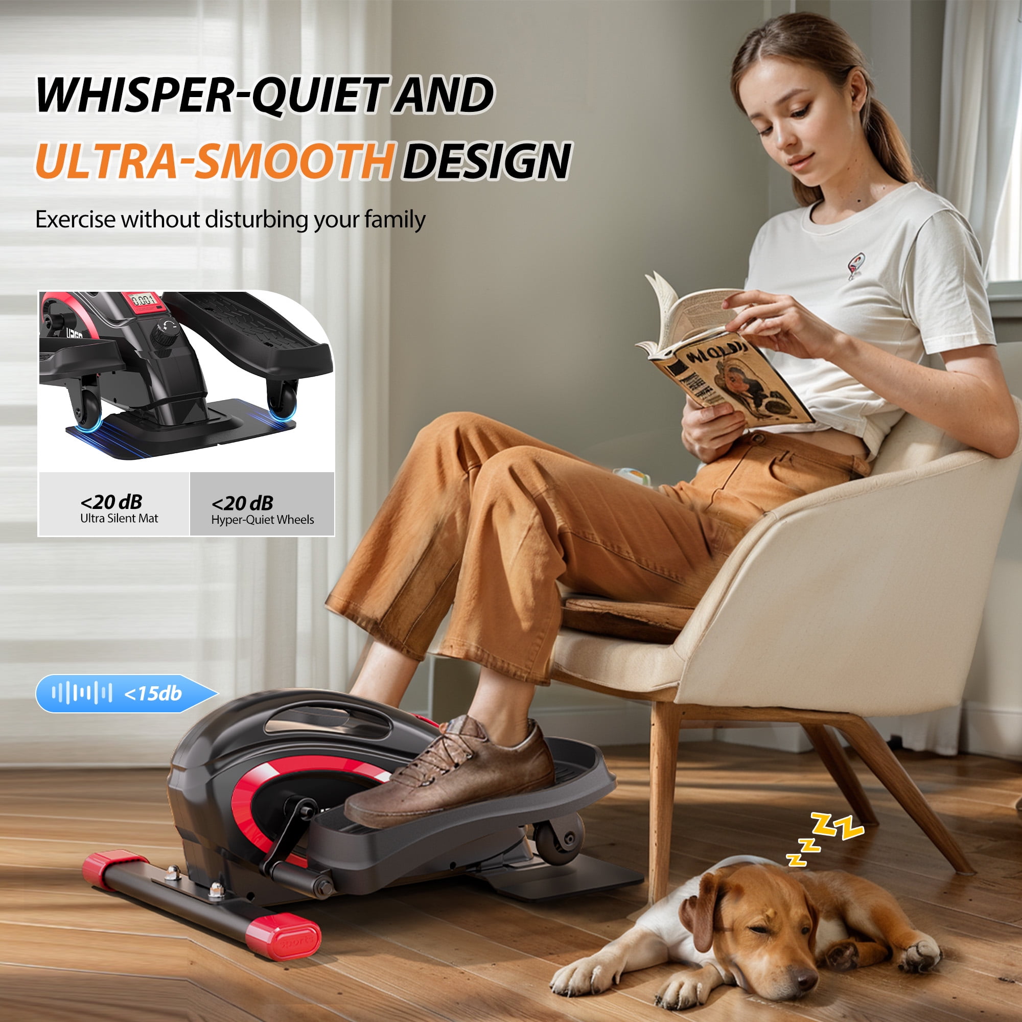 UPGO Under Desk Elliptical, Manual Quiet Elliptical, Foot Pedal Exerciser, Mini Elliptical Machines for Home Use, Portable Foot &Leg Pedal Exerciser